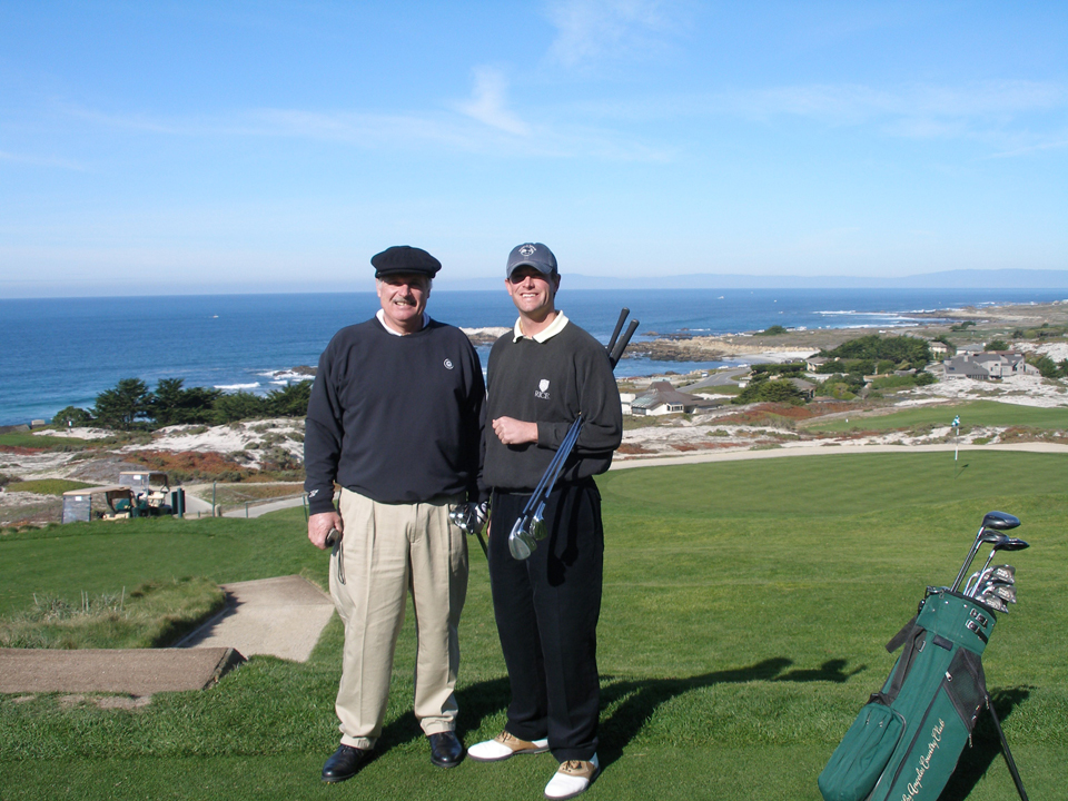 Hospital's first patient, and former orthopaedic spine surgeon poses on golf course.